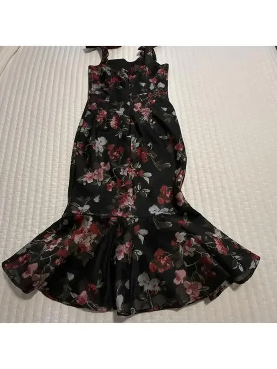 LPA Zelmira Sleeveless Black Floral Midi Ruffle Flounce Dress Sz XS Revolve - Picture 9 of 15